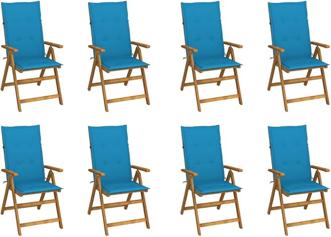 Folding Patio Chairs with Cushions 8 pcs Solid Acacia Wood Balcony Chairs Camping Chair Accent Chair Outdoor Chairs for Bedroom Dining Outdoor Patio