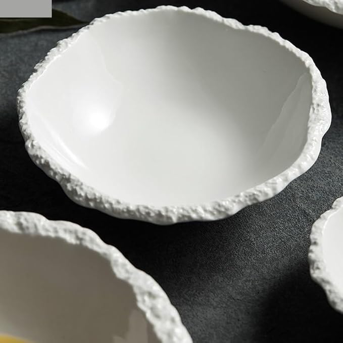 Camping Plates Simple White Ceramic Soup Bowl Kitchen Restaurant Special Tableware Creative Texture Salad Bowl Noodles Bowls Dinner Plate Dish Plate Decorative Plate(A 6inch)