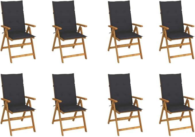 Folding Patio Chairs with Cushions,Bistro Chair,Patio Funiture,Lawn Chairs,Armchair,Beach Chair,Camp Chair,Coffee Chair,for Outdoor,Fire Pit,Deck,Lawn,Outside,Garden, 8 pcs Solid Acacia Wood