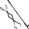 Heavy Duty 32” Long Fireplace Fire Pit Campfire Poker Stick and 26” Fireplace Tongs Tool Set Log Grabber Rust Resistant fire poker Camping Fireplace Tools for Indoor Outdoor Solo Stove Accessories