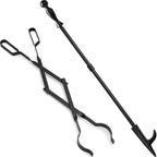 Heavy Duty 32” Long Fireplace Fire Pit Campfire Poker Stick and 26” Fireplace Tongs Tool Set Log Grabber Rust Resistant fire poker Camping Fireplace Tools for Indoor Outdoor Solo Stove Accessories