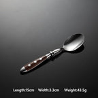 IKXO 16 Pieces Brown Gum Wood Handle Silverware Set for 4, Exquisite Ergonomic Flatware Set Food-Grade Stainless Steel Cutlery Set, Tableware Eating Utensils, Mirror Finished, Dishwasher Safe
