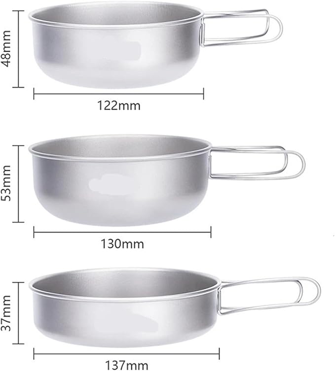 Pure Titanium Folding Cookware Set, Portable Lightweight Frying Pan and Tableware Bowl for Outdoor Camping and Picnic