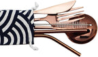 6/24/36/48/60/72 Pieces Stainless Steel Travel Camping Portable Tableware Set Straw Table Knife Spoon Fork Cleaning Brush Storage Bag(Rose Gold,8Set-48Pcs)