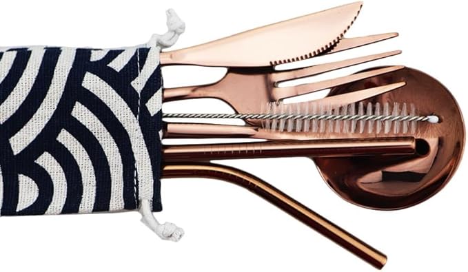 6/24/36/48/60/72 Pieces Champagne Gold Stainless Steel Travel Camping Portable Tableware Set Straw Table Knife Spoon Fork Cleaning Brush Storage Bag(Blue,12Set-72Pcs)