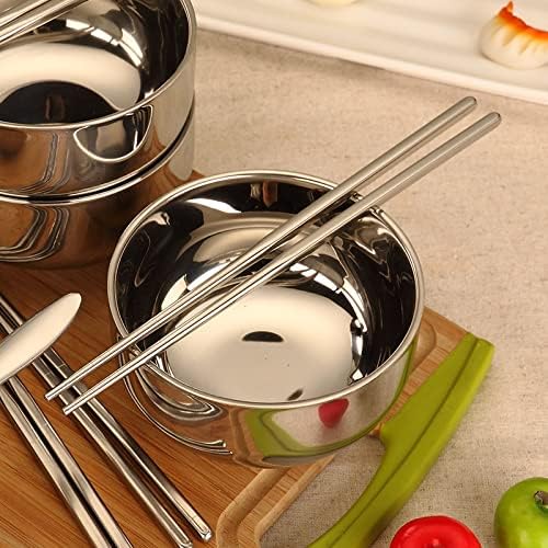 JSEIAJB Outdoor Stainless Steel Tableware Spoon Bowls Foldable Chopsticks for Picnic Traveling Camping Dinnerware Hiking Tools with Bag(E)