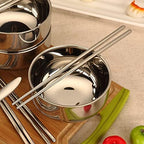 JSEIAJB Outdoor Stainless Steel Tableware Spoon Bowls Foldable Chopsticks for Picnic Traveling Camping Dinnerware Hiking Tools with Bag(D)