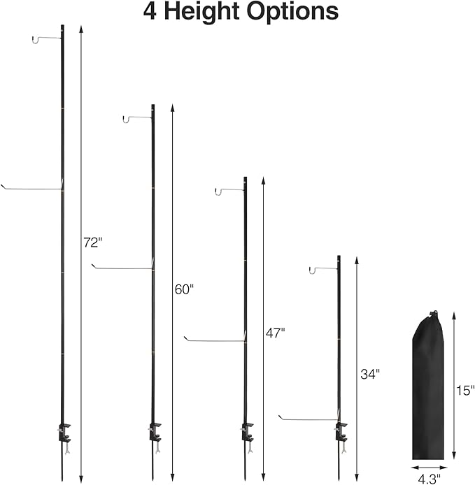 REDCAMP 72in Tall Collapsible Camping Lantern Stand Pole with Stakes and Hooks, Ultralight Portable Folding Aluminum Alloy Lamp Poles for Camping Tables Outdoor Picnic Fishing, Black