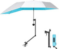 Upf 50+ Chair Umbrella With Clamp/Sun Shade - Portable Umbrella For Sports & Outdoors - Secure Clamp, 360-Degree Swivel Adjustable Position For Maximum Sun Protection