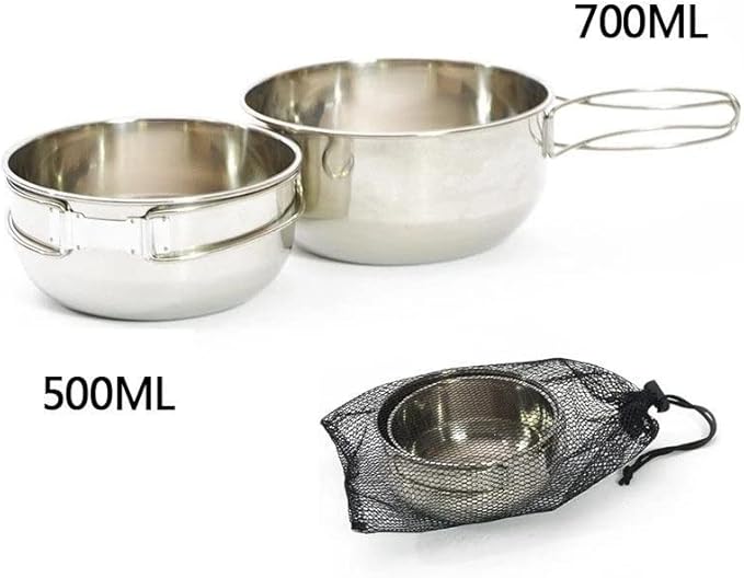 JSEIAJB Outdoor Camping 304 Stainless Steel Folding Bowl Portable Cookware Picnic Tableware 500Ml/700Ml Bowl with Folding Handle