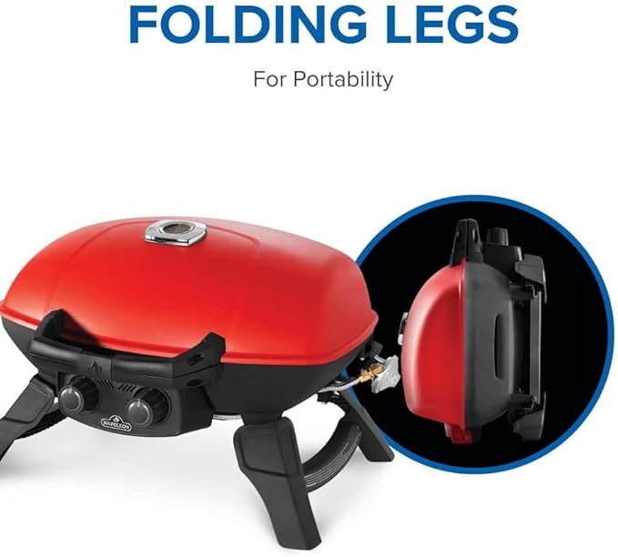 Napoleon TravelQ 285 Portable Propane Gas Grill with Griddle, Red, 2 Burners, Tailgating, Camping, and Small Outdoor Spaces
