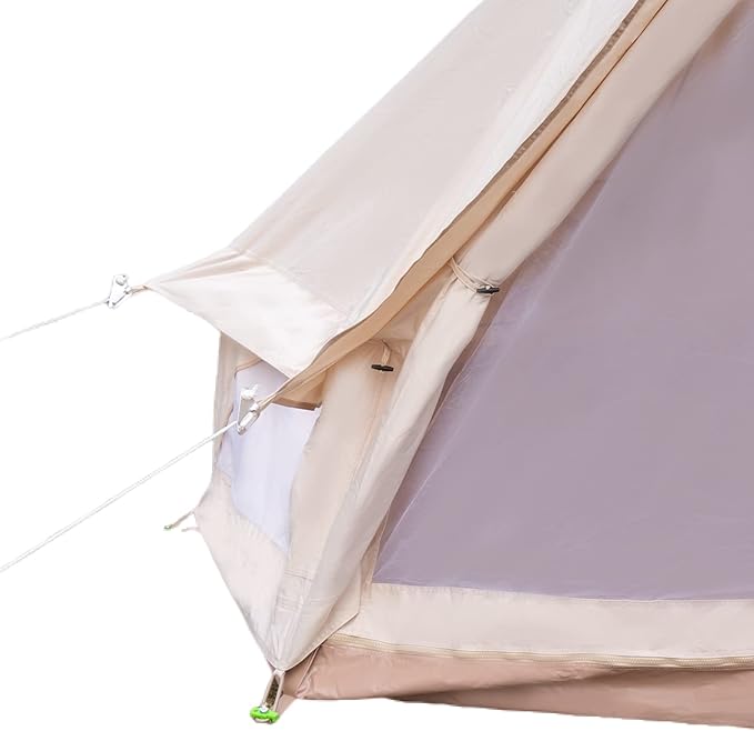 4 Season Waterproof Canvas Bell Tent for Camping - 3m (10ft) Heavy Duty Yurt Tent with Ground Ventilation & Stove Jack, Outdoor Shelter for Family/Group, Portable Khaki Cotton