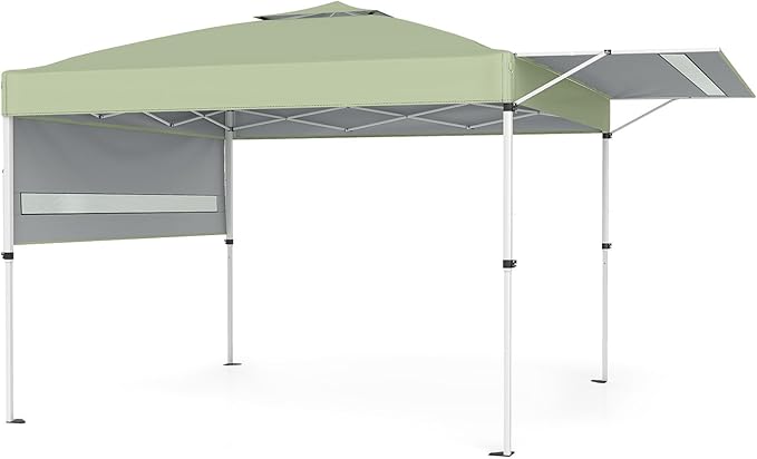 Tangkula 10x17 Ft Pop Up Canopy with Center Lock, Easy Setup Outdoor Canopy with 2 Adjustable Awnings, Vented Top, 8 Stakes, 4 Ropes, 4 Sand Bags, Wheeled Bag for Patio, Market, Picnic