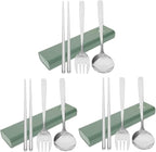 3 Sets Fork Spoon Chopsticks Stainless Steel Utensils Set Stainless Steel Spoon Travel Cutlery Utensil Case Travel Spoon Camping Tableware Stainless Steel Chopstick Rest