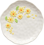 Cute Plate, White Dining Plate with Flower Pattern, Tableware for School Office Outdoor Picnic Camping, Microwave Oven Safe, 19.2CM