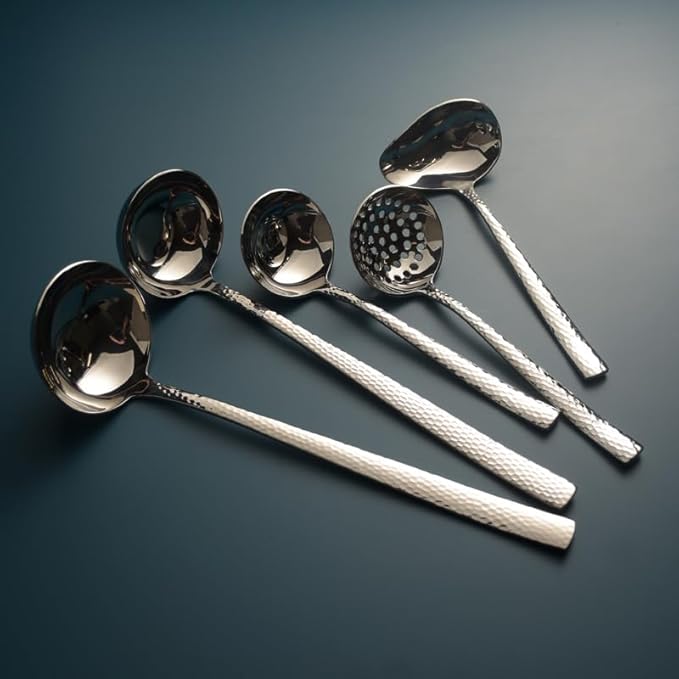 Cutlery Set Pieces Service Stainless Steel Titanium Flatware,Silverware Flatware Cutlery Set， 1/4/6/8/10/12 Pcs 304 Stainless Steel Thickened Hammer Pattern Soup Shell Hot Pot Colander，Rose