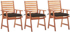Patio Dining Chairs 3 pcs with Cushions,Outdoor Chairs,Decorative Chair,Reception Chair,Picnic Chair,Camping Chair,Breakfast Chair,Bistro Chair,for Backyard,Garden,Porch, Solid Acacia Wood