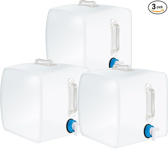 3 Pcs Collapsible Water Container with Spigot, Foldable Camping Water Container Portable Camping Storage Carrier Jug for Outdoors Hiking Emergency Kit Backpack (5.3 Gallon,Clear)