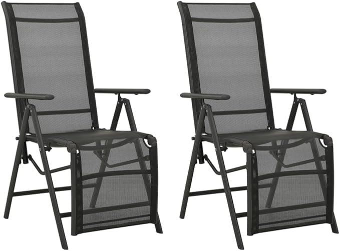 Reclining Patio Chairs ,Garden Chairs,Barbecue Chairs,Fishing Chairs,Coffee Chair,Bistro Chair,Camping Chair,Beach Chair,for Deck, poolside,Camping,Beach,Campsite,2pcs Textilene and Aluminum Black