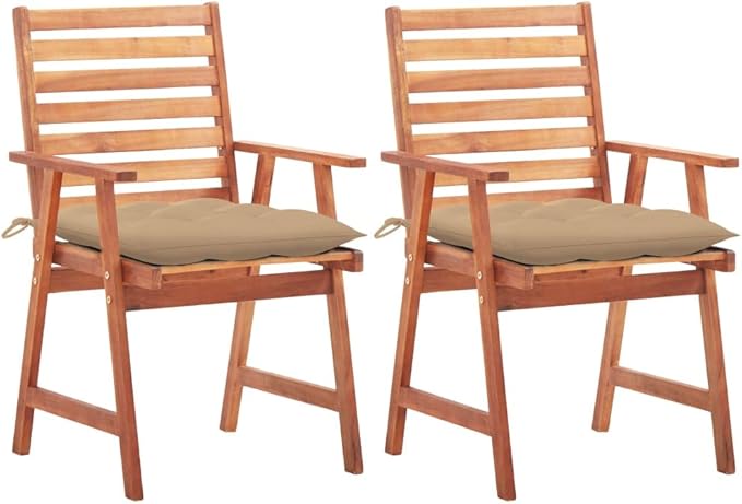 Patio Dining Chairs 2 pcs,Lawn Chair,Camping Chair,Garden Chair,Featuring Slatted Design,Waterproof Cushion,Each Cushion Features 2 Sets of Ropes, with Cushions Solid Acacia Wood