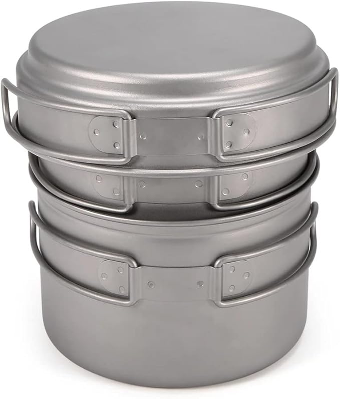 Titanium Camping Cookware Set 1000ml Pot Pan Spoon Set for Outdoor Hiking Backpacking Picnic Cooking Equipment Tableware (Color : A, Size : 4PCS)