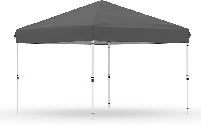 GarveeLife 10x10 Pop Up Canopy with One Button Push Setup - Heavy Duty Outdoor Canopy Tent with Portable Roller Bag - 3 Adjustable Height, 4 Weight Bags, 8 Stakes & 4 Guy Ropes Included, Grey