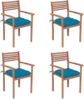 Patio Chairs ,Rattan Chair,Bistro Chair,Patio Funiture,Coffee Chair,Camp Chair,Coffee Chair,Armchair,for Dining Room,Living Room,Study Room,Garden,4 pcs with Light Blue Cushions Solid Teak Wood