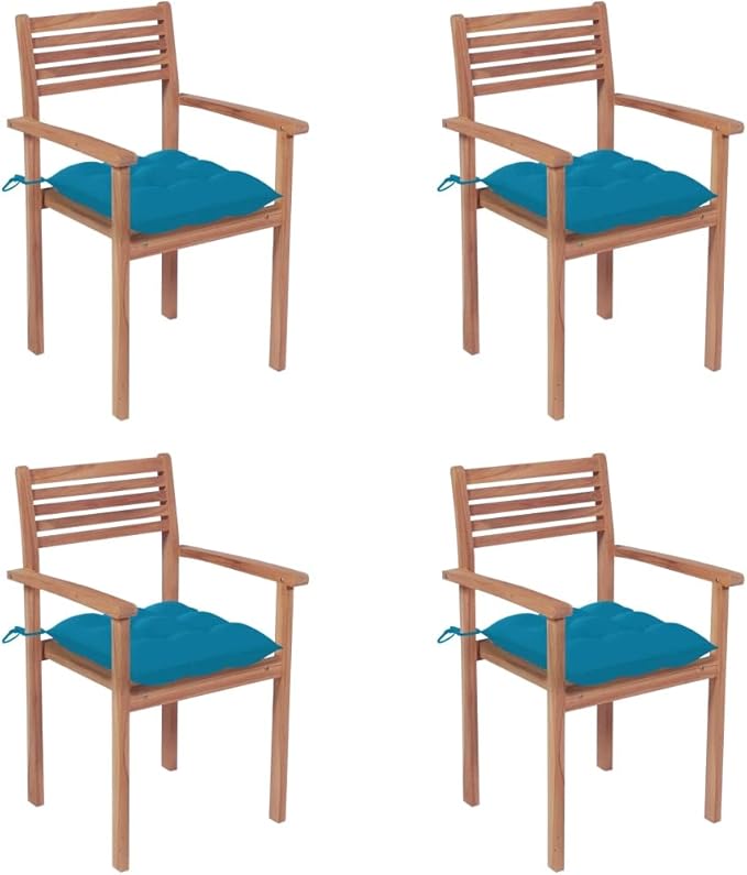 Patio Chairs ,Rattan Chair,Bistro Chair,Patio Funiture,Coffee Chair,Camp Chair,Coffee Chair,Armchair,for Dining Room,Living Room,Study Room,Garden,4 pcs with Light Blue Cushions Solid Teak Wood