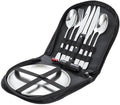 304 Stainless Steel Outdoor Camping Tableware for Two, Wooden Handle Knife, Fork, Spoon, Steak Clip, Bottle Opener,Silver,1