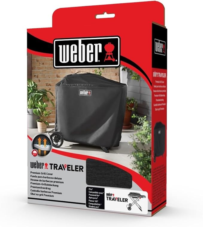 Weber Traveler Premium Grill Cover – Heavy‑Duty, Waterproof Polyester with Secure Straps, Lightweight Fit for Upright Weber Traveler
