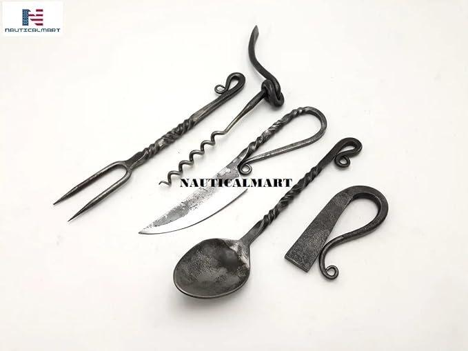Nautical-Mart Medieval Five Piece Carbon Steel Cutlery Set (Design 3)
