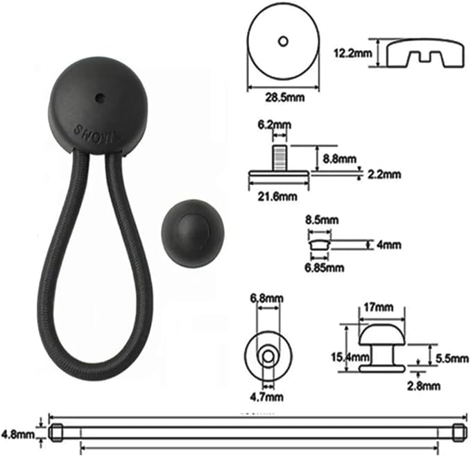 5 PCS Bungee Shock Cord Clip with Knobs, Pull Tie Down Tarp Canvas Knobs for Camping Tents Cargo Pool Awning Car Cover Holding Wire Hoses(Black)