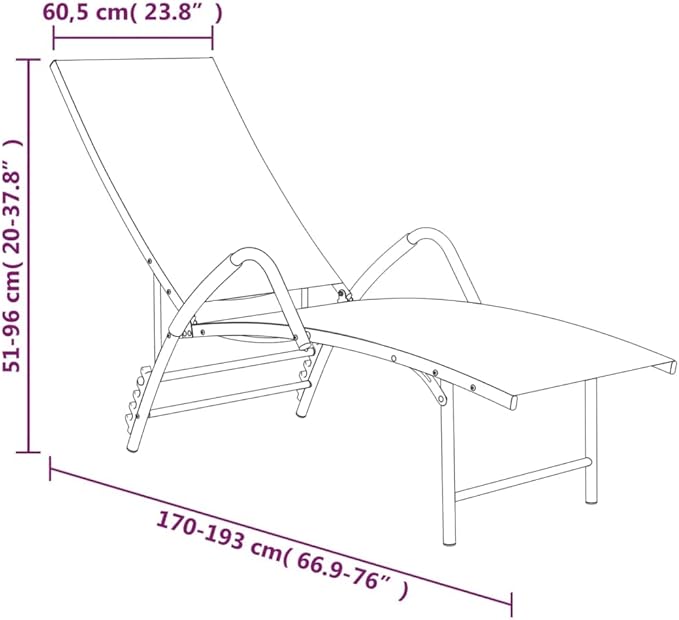 Sun Lounger Textilene and Aluminum Blacktanning Chair Camping Chairs Recliner Patio Suitable for Garden Courtyard