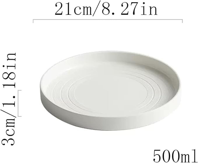 Camping Plates Ceramic Dinner Plate Home Kitchen Salad Plate Tableware Pure White Plate Round Simple Dessert Plate Flat Deep Plate Decorative Plate(002)