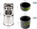 Camping Stove Outdoor Cookware Mess Kit Outdoor Folding Wood Stove Camping Pot Set Bowls Spoon Tableware Cooking Set (Color : A) (B)