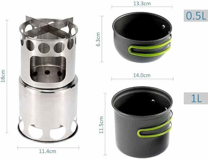 Camping Stove Outdoor Cookware Mess Kit Outdoor Folding Wood Stove Camping Pot Set Bowls Spoon Tableware Cooking Set (Color : A) (A)