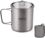 Lixada Titanium Pot, Lightweight Camping Pot Titanium Cup Titanium Backpacking Pot with Portable Foldable Handles for Outdoor Camping Hiking Backpacking