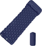 Outdoor Camping Inflatable Mattress Sleeping Pad with Pillows Hiking(Navy Blue)