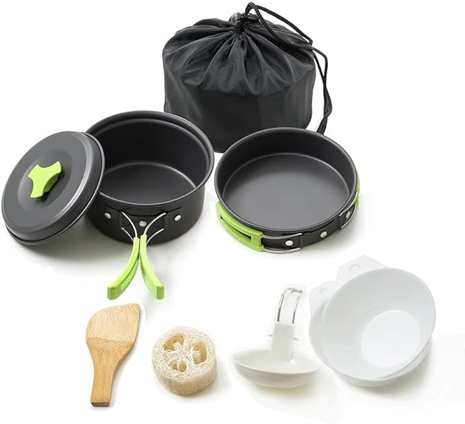 Aluminium Camping Cookware Set Outdoor Camping Tableware Cooking Set Travel Cutlery Utensils Hiking Picnic Set for 1-2 People (Color : A) (A)