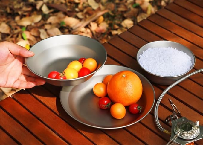 Pure Titanium Bowl 3-piece Set Outdoor Camping Portable Tableware Household Salad Plate