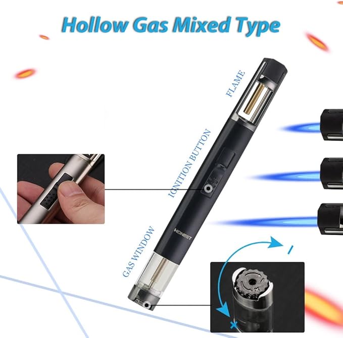 HONEST Metal Lighters Butane Refillable Single Jet Flame lighter shipped without gas (Black)