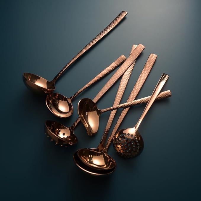 Cutlery Set Pieces Service Stainless Steel Titanium Flatware,Silverware Flatware Cutlery Set， 1/4/6/8/10/12 Pcs 304 Stainless Steel Thickened Hammer Pattern Soup Shell Hot Pot Colander，Rose