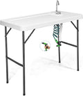GYMAX Fish Cleaning Table with Sink, Folding Fish Cleaning Station with Adjustable Spray Cleaner, Foldable & Rotatable Faucet, Portable Fillet Table for Outdoor Camping, Fishing, Picnic