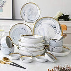 GaRcan Dinner Plate Marble Ceramic Plates Gold Inlay Steak Plate Nordic Style Tableware Bowl Dessert Dinner Dish for Kitchen Dinnerware Set