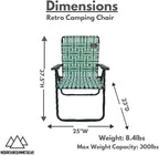 MOUNTAIN SUMMIT GEAR Retro Webbed Camping Chair - Lightweight, Foldable, Durable Steel Frame, 300lb Capacity, Vintage Stripes by Caddis Sports (2, Sage Green)