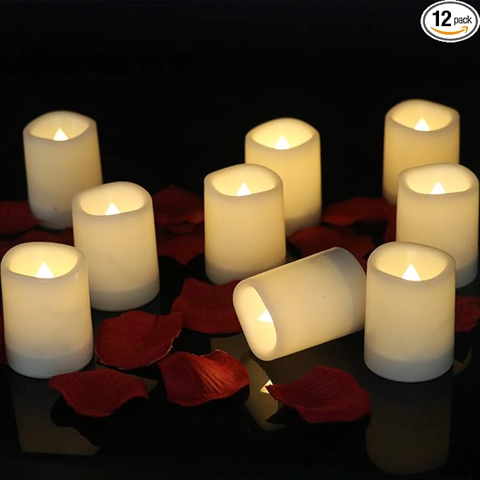 Wondise Waterproof Flameless Votive Candles with 6H Timer, Set of 12 Outdoor Battery Operated Candles Plastic LED Flickering Tealights Candles for Outdoor Garden Patio Home Summer Decor(1.5”D x 2”H)