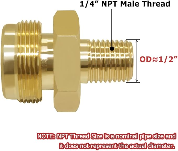 Hooshing Propane Gas Fitting 1/4" Male NPT x 1"-20 Male Throwaway Cylinder Thread for RV Camping Grill Lantern and Heater