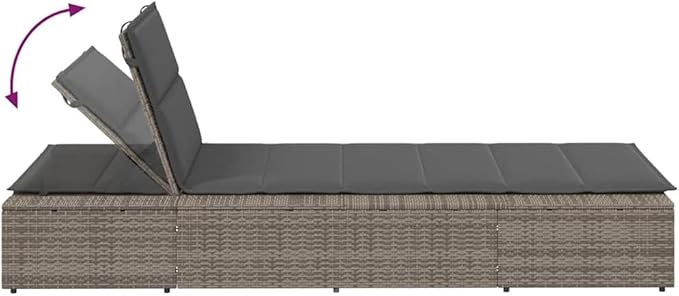 Sunbed with Floating Cushion Gray Poly Rattanrecliner Camping Chairs Tanning Chair Patio Suitable for Garden Courtyard