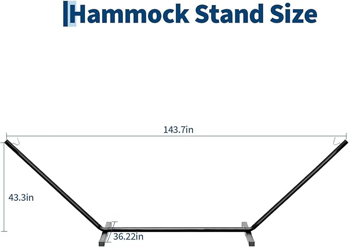 12 FT Outdoor Hammock Stand Heavy Duty Steel, Portable 2 Person Hammock Frame with Hooks and Chains, 450 LBS Capacity Hammock Holder for Patio Backyard Garden, Black