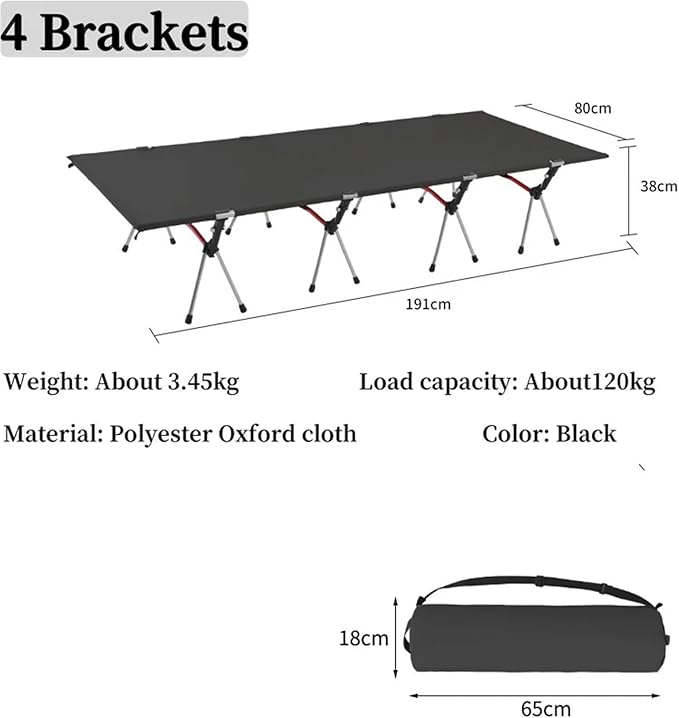 Folding Camping Cot Camping Bed Aluminum Alloy Folding Ultra-Light Lightweight Outdoor Camping Tent Break 4/3pcs Rods(80cm Balck B)
